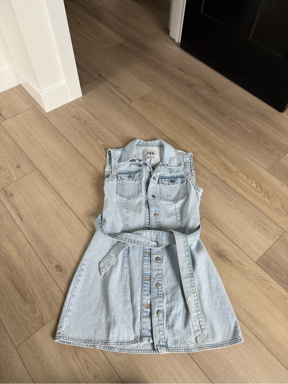 Zara Light Blue Denim Mini Dress with Belt
